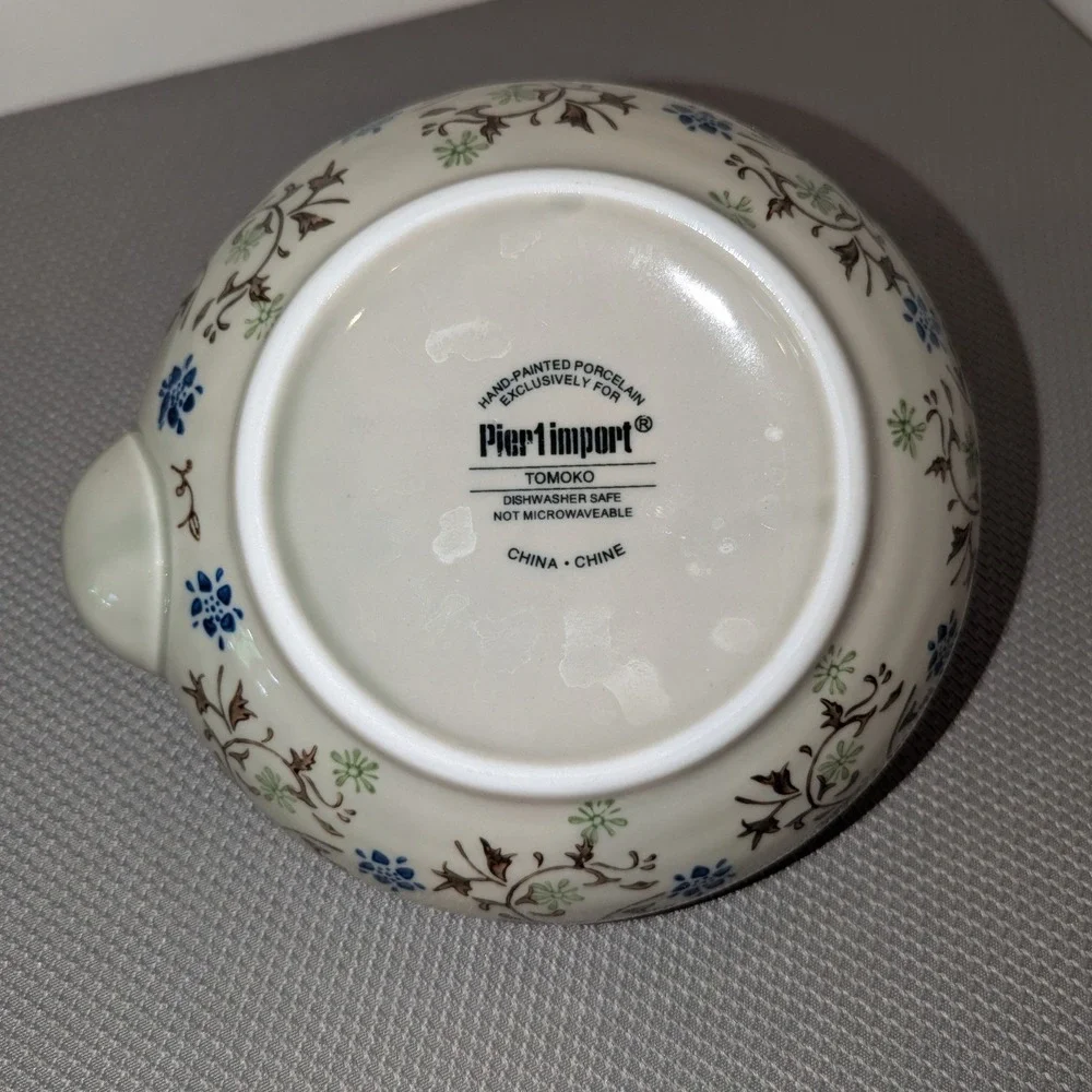 Pier 1 Imports Tomoko 6 Piece Tea Set Floral Ceramic Teapot 4 Cups Metal Stand